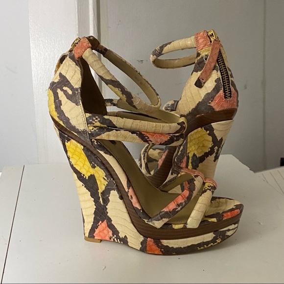 RACHEL ZOE KATIA SNAKESKIN WEDGE SANDAL 9 - Picture 1 of 6
